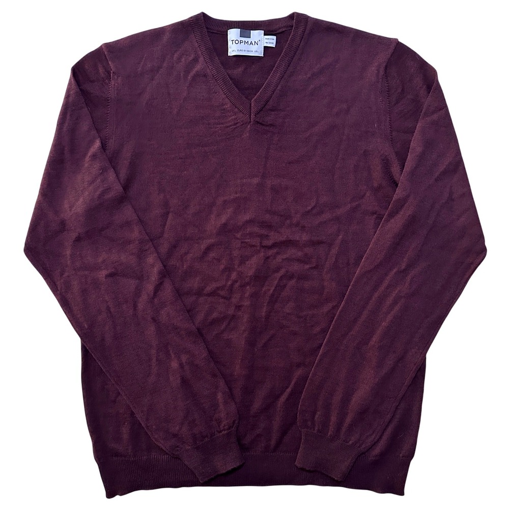 Topman Merino Wool Blend Sweater L Burgundy Made in Italy Dark Academia Preppy